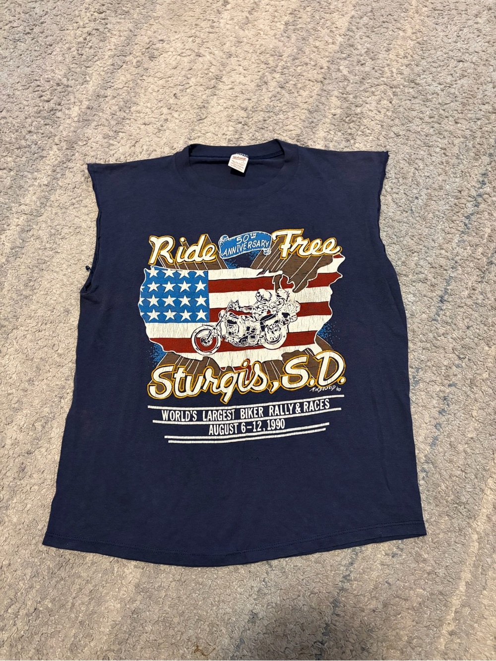 Vintage 1990 Sturgis 50th Anniversary Cut Off Shirt Sleeveless Tank Men's L 50/
